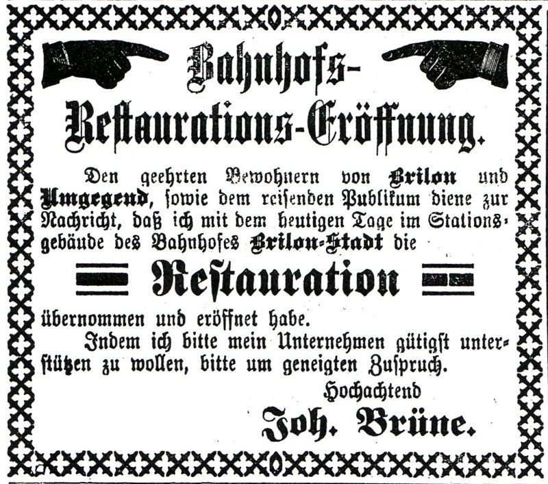 E04 Bahnhof, Anzeige Restauration, J.Brüne,1899_800
