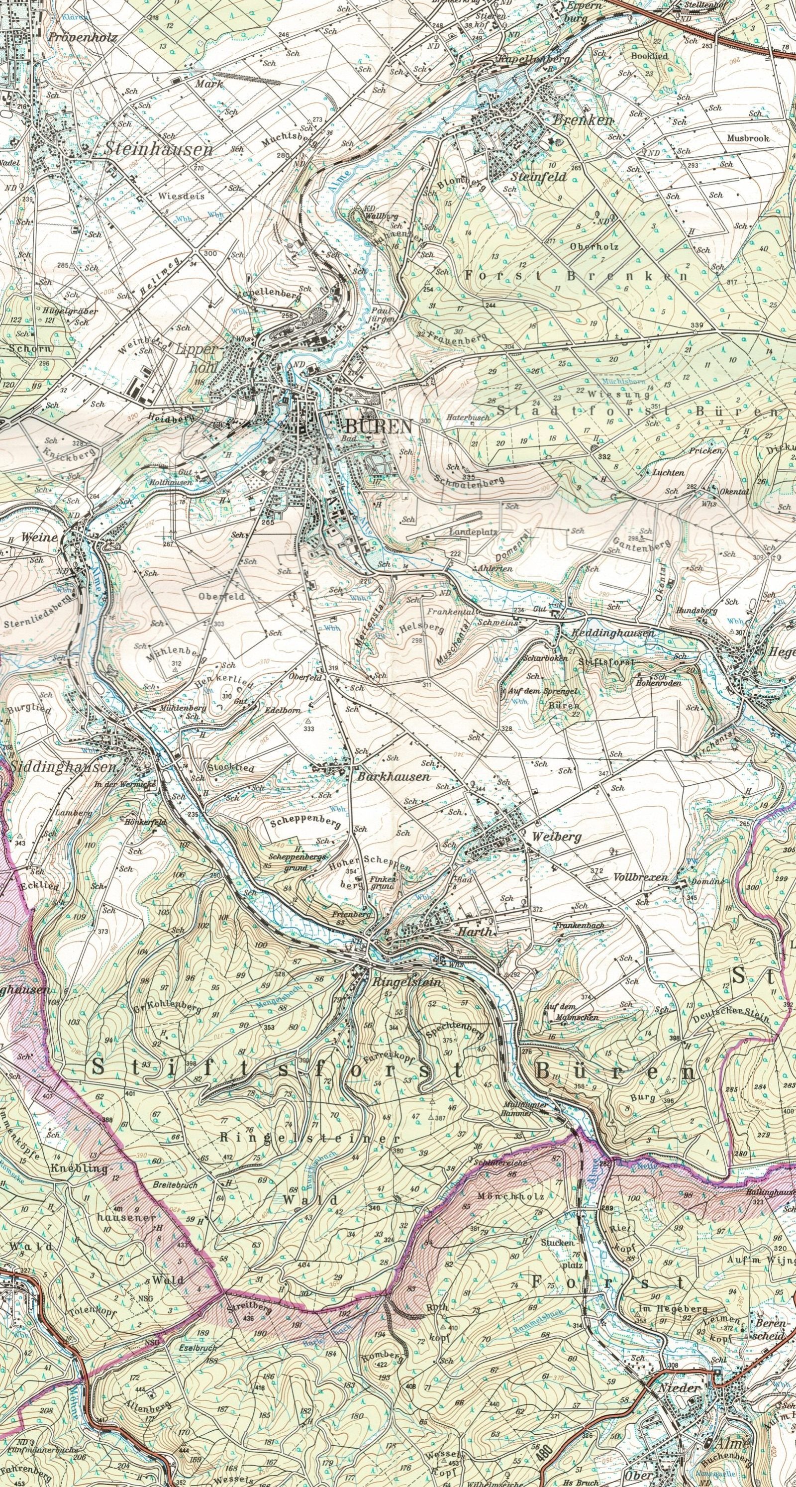 Karte Alme_Büren_1600