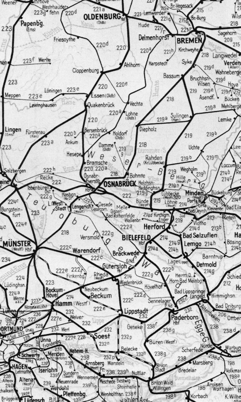 Karte Bremen bis Brilon 1959